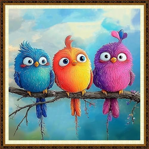 Redxing Counted Cross Stitch Kit for Beginners,Unprinted Needlepoint Kits for Beginners Cross Stitching Embroidery Kit 11CT Stitches kit-Cute Colorful Birds 18x18 inch - color: KitColors04