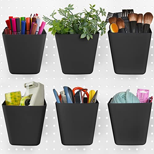 Large Pegboard Cups, 6Pack Peg Board Square Storage Bins With Hooks (Black) - color: Black