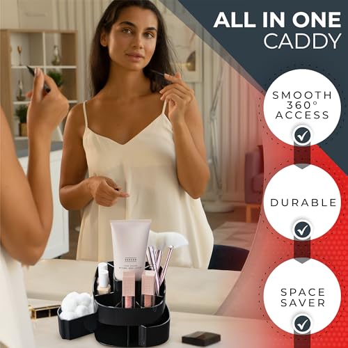 Masirs Small 360 Rotating Makeup Organizer, 5 Compartments, Square Black - color: Square Black