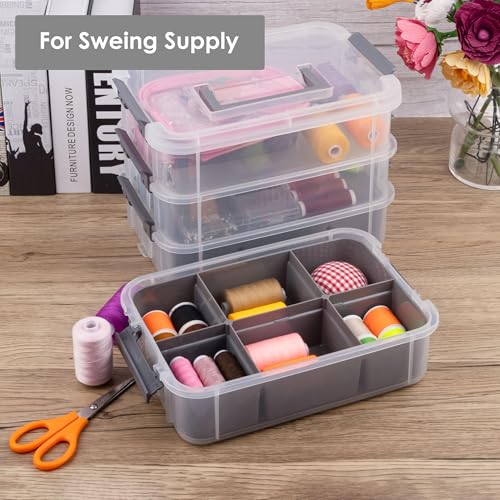 CraftGenes Craft Organizers and Storage, 4-Tier 10 Qt Box, 2 Trays, Grey - color: Grey