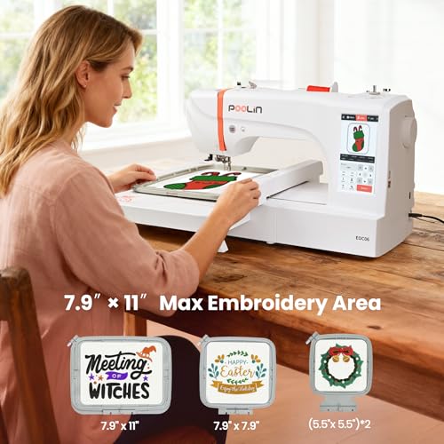 Poolin EOC06 Large Hoop Embroidery Machine, 11 x 7.9 in Embroidery Area