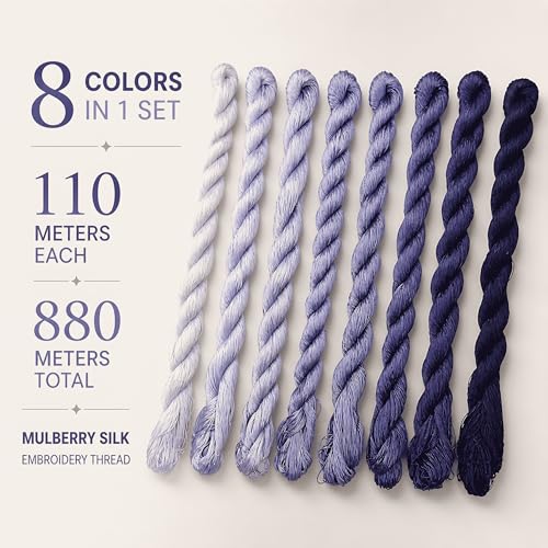 Natural 100% Silk Thread, Handmade Embroidery Thread Silk Floss 8 Colors 110m Each (87) - color: 87