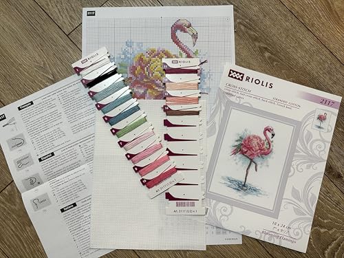 RIOLIS - Blooming Flamingo 2117, Animals Cross Stitch Kits 7" x9½, Cross Stitch Kits for Beginners & Advanced, Crossstitching Kit Adult, Embroidery Counted Stitching Kit - style: Blooming Flamingo 2117