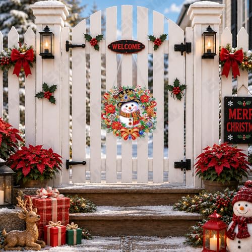 Eiflow Acrylic Christmas Diamond Art Hanging Kit for Adults Wreath, DIY Snowman Diamonds Painting Door Hanger Ornament Kit Wreath Crystal Diamond Art Painting Wall Window Hanging Pendant - color: Christmas Wreath-1