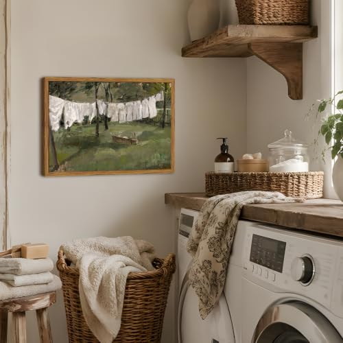 Framed Vintage Laundry Room Wall Art, Cottagecore Farmhouse Landscape Pictures Wall Decor, Country Nature Paintings Canvas Prints Rustic Home Decor for Living Room Bathroom 16x24 inch - color: Farmhouse Landscape, size: 24"L x 16"W