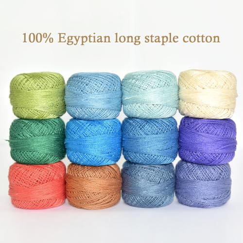 Double Mercerized Egyptian Long Staple Cotton Pearl Thread Ball 10 Grams Rainbow Color 12 Colors per Box for Crochet Hardanger Kniting Hand Sewing,Cool Muted LavenderPalette - color: Cool Muted Lavender Palette