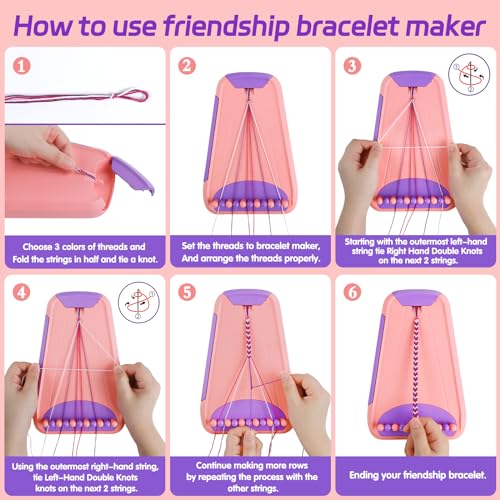 Maynacs Friendship Bracelet Making Kit for Girls 8-12, 28 Pre-Cut Threads - color: Pink/Purple