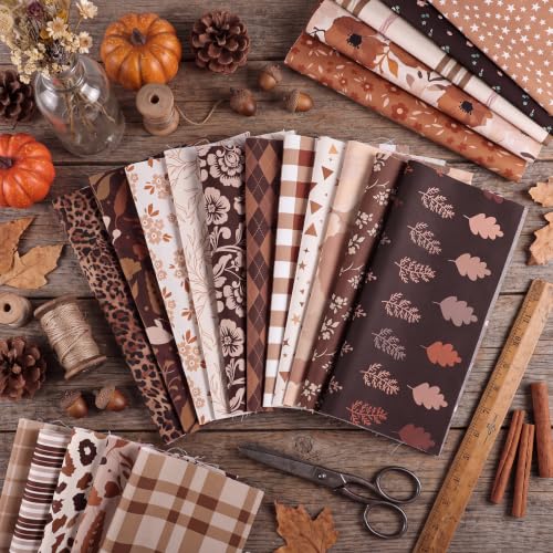 25 Pcs Brown Cotton Fabric Squares, 10 x 10 Inch, Precut - color: Brown Floral