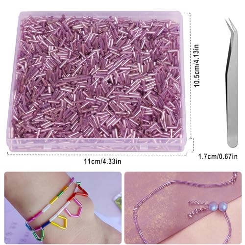 4000pcs Grape Purple Bugle Beads Bulk -Embroidery Beads,Long Tube Bead for Jewelry Making, Bracelet Necklaces Supplies,Craft DIY(7x2mm) - color: Grape Purple