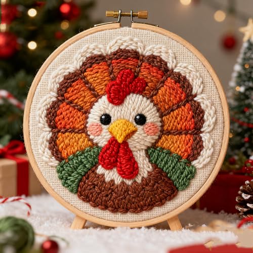 DIY Punch Needle Kits Thanksgiving Day Turkey 20x20cm-1