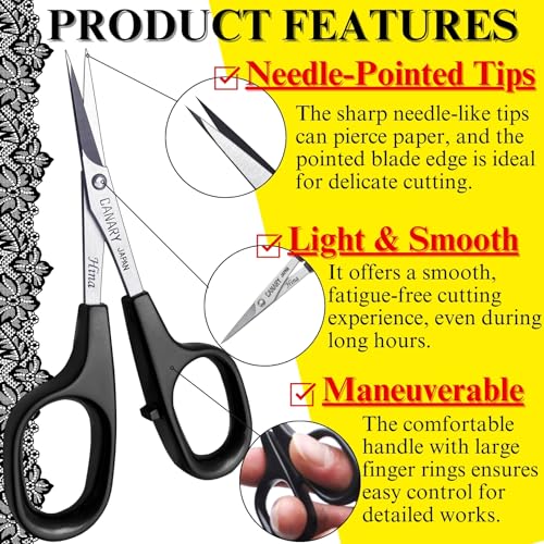 CANARY Professional Paper Scissors 4" [Extra Pointed Tips], Mini Precision Scissors for Cutting Art, Kirie Paper Cut Art, Made in Japan - size: Papercutting Art (Professional)