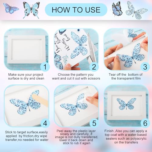 BBTO 12 Sheets Rub on Transfers for Crafts Wood Furniture DIY, 5.5" x 5.7" - style: Butterfly