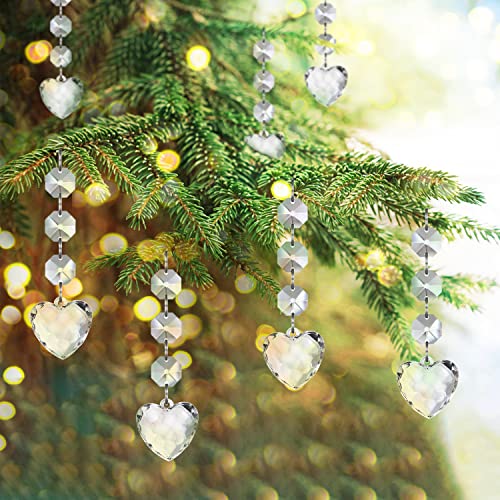 Jishi 30pk Crystal Heart Ornaments for Christmas Tree Decorations, Acrylic Hanging Crystals for Centerpieces Valentines Day Decor, Clear Plastic Heart Prism Drop Pendant Suncatcher Chandelier Crystals - style: Heart