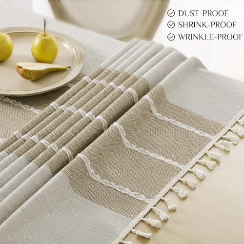 Softalker Fall Linen Rectangle Tablecloth with Tassel, 55 x 70 Inch - color: Coffee Lines, size: 55" x 70" (Rectangular)