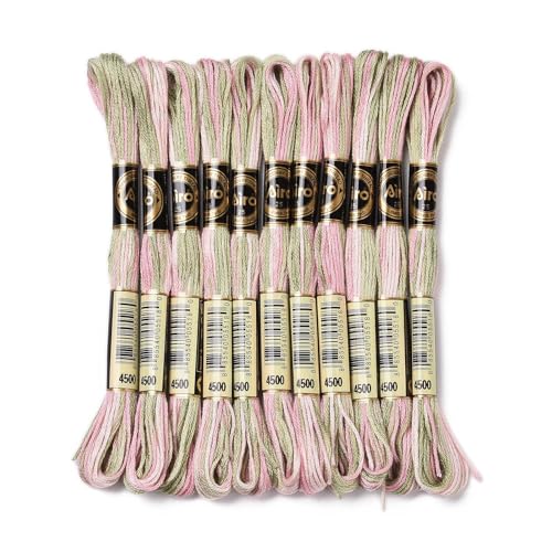 10 Skeins Khaki Pink 0.5mm 6-Ply Polyester Embroidery Floss Cross Stitch Threads Segment Dyed Gradient for DIY Craft Hand Sewing Knitting DIY Crafts Jewelry Making 8.75 Yards(8m)/Skein - color: Khaki Pink