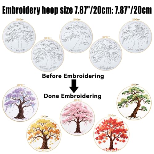 ORIGACH 5 Pcs Seasonal Tree Embroidery Kit for Beginners - style: Seasonal Tree