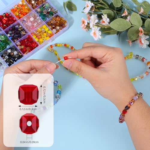 BEEFLYING 200Pcs 3mm Crystal Cube Glass Beads Square Loose Glass Spacer Beads for Jewelry Bracelet Necklace Earring DIY Craft Home Decor（0.12inch Red - color: Red, size: 3mm