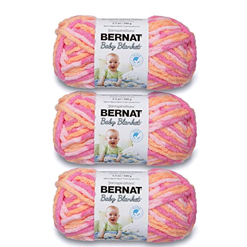 Bernat Baby Blanket Yarn for Crocheting Soft, Peachy, 3-Pack - color: Peachy, size: 3 Pack, style: Baby Blanket