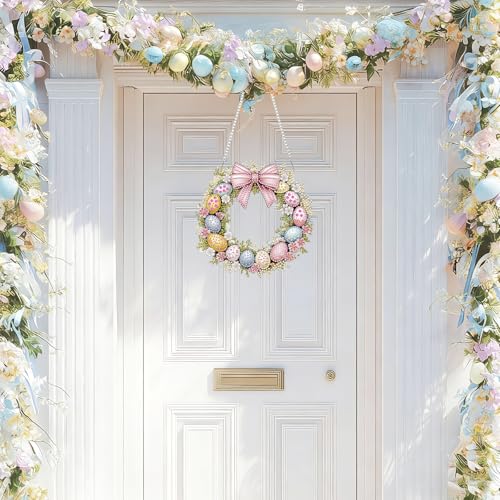 NAIMOER Easter Egg Wreath Diamond Art Hanging Kits for Adults, 5D Special Shaped Rhinestone, DIY Spring Diamond Art Painting Window Pendants Home Garden Wall Hanging Ornament Kits, Double Sided - color: Easter 08