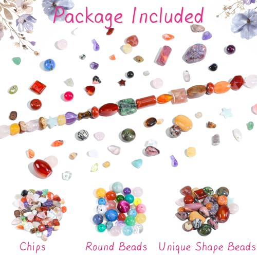 Assorted Natural Stone Beads for Jewelry Making - Mixed Bulk Semi Precious Gemstone Crystal Beads for Crafts Bracelets Earrings Necklace (0.25 Pounds)