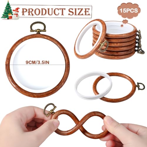 Burbell 15 Pcs Embroidery Hoops Round Wood Frame Cross Stitch,3 Inch - size: 3 Inch