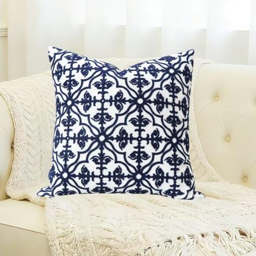 Slow Cow Embroidered Throw Pillow Cover 18 x 18 Inch Navy Blue - color: Navy Football, size: 18" x 18" (Pack of 1)