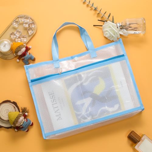 Sewing Project Bag, Art Supply Bag with Zipper & 2 Pocket, Blue