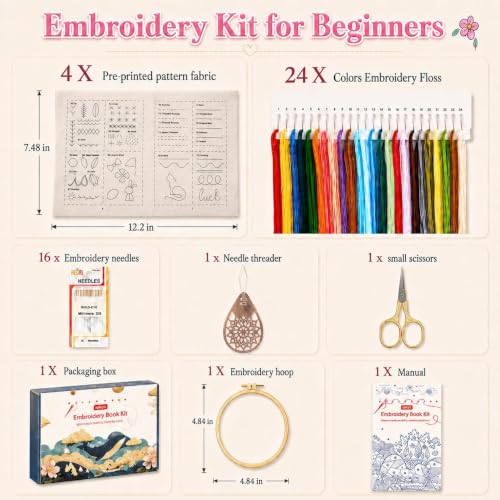 spicssa Beginner Embroidery Stitch Book Kit, 79 Stitches, Video Tutorials - color: Blue