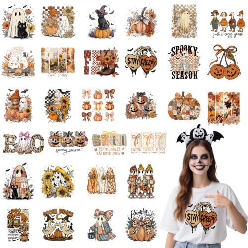 DTF Transfers Ready to Press, 30 Pcs Fall Ghost Iron on Transfers - color: fall ghost046