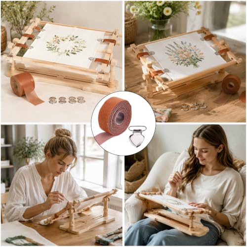 NICENEEDED 8 Pcs Canvas Stretch Clip for Cross Stitch, Scroll Rod Side Tension Clips, Universal Hand Embroidery Needlework Frame Sewing Gadgets Embroidery Accessories Stretch DIY Quilting (2 Rolls)