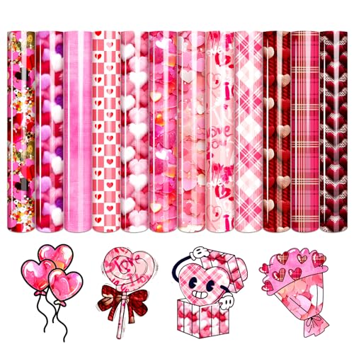 Tintnut Pink Hearts Heat Transfer Vinyl,12 Pcs 12×10in Iron on Vinyl - color: Pink-12