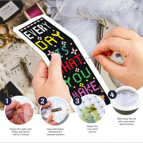 INFUNLY 6Pcs Inspirational Words Cross Stitch Bookmark Kits 8"x2.4" DIY Encourage Texts Embroidery Bookmark Kits for Beginners with Instruction Motivational Bookmark Making Kit for Students - style: 6Pcs Inspirational Words