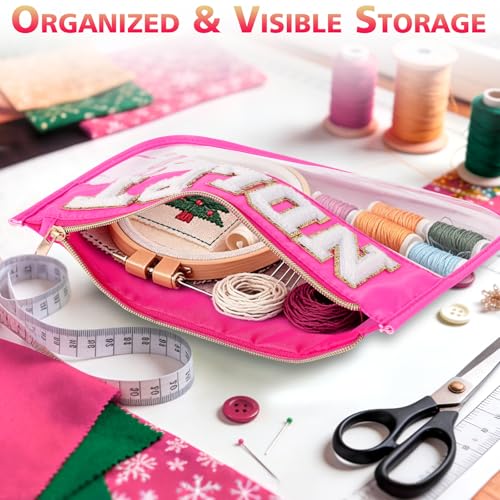 Needlepoint Project Bag Sewing Gifts Embroidery Sewing Bag Craft Storage Organizer NDLPT Clear Zip Pouch Bag - color: Hot Pink, size: Flat-M