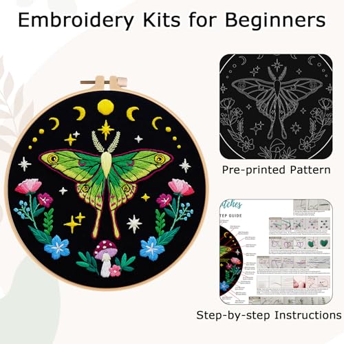 Nuberlic Moth Embroidery Kits for Beginners,Cross Stitch Kits - color: Moth
