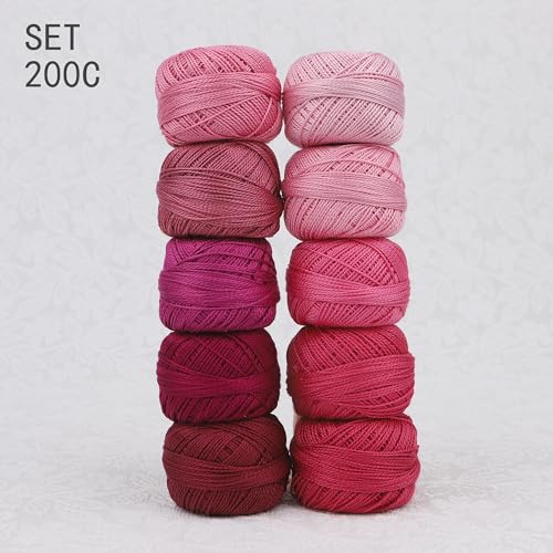 Size 8 Double Mercerized Egyptian Long Staple Cotton Pearl Thread Ball 5 Grams Rainbow Color Embroidery Thread 10 Colors per Box for Crochet Hardanger Cross Stitch Hand Embroidery (Set C) - color: Set C