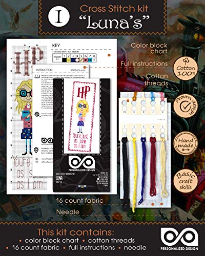 Personalized.Design Embroidery Kits for Kids 'HP Quotes' - Set of 5 DIY Bookmarks with Counted Cross-Stitching Patterns - color: 5-in-1