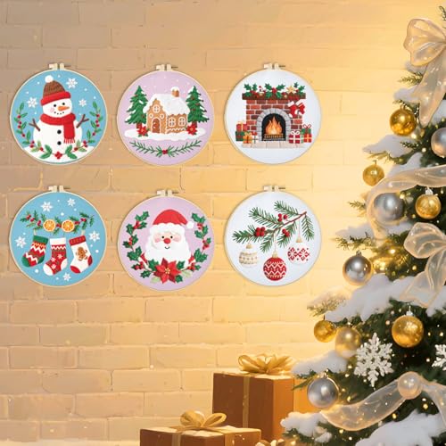 ORIGACH 6 Pcs Christmas Embroidery Kit for Beginners - style: Christmas
