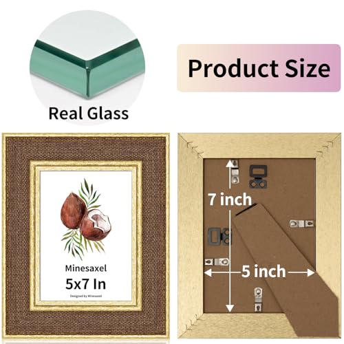 5x7 Picture Frame - Brown Fabric & Vintage Gold Border HD Real Glass with Easel for Tabletop/Wall (Family Photos, Kitchen Decor 1 Pack) - color: Brown-1pcs, size: 5x7