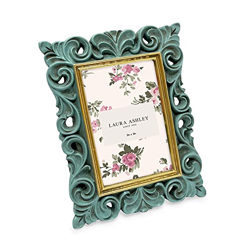 Laura Ashley 2x3 Light Blue w/Gold Vintage Scroll Design Picture Frame - color: Light Blue with Gold, size: 2x3