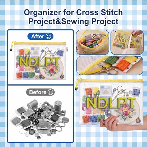 Sabary 2 Pcs Needlepoint Project Bag Clear Mesh Zipper Organizer, Yellow - color: Yellow