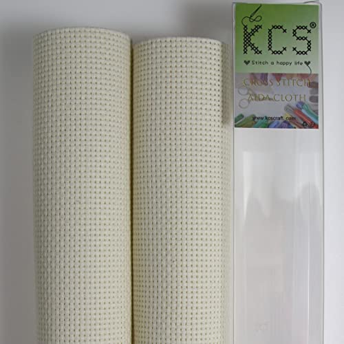 KCS 2 pc of 15" x 18" Counted Cross Stitch Cotton Aida Cloth Needlework Fabric (Cream, 11CT) - color: Cream, size: 11CT