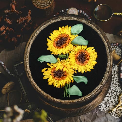 FONNUY Ribbon Embroidery 3D Flowers Pattern Design Kit Embroidery DIY Handwork Set Oval Home Decoration (Sunflower) - style: Sunflower