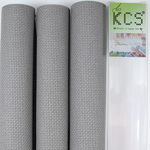 KCS 3 pc of 15" x 18" Counted Cross Stitch Cotton Aida Cloth Needlework Fabric (Medium Grey, 14CT) - color: Medium Grey, size: 14CT
