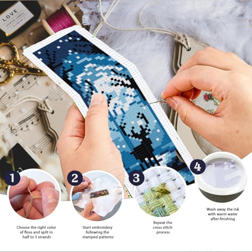 INFUNLY 6PCS Scenery Cross Stitch Bookmark Kit for Beginners 8.66"×3.15" Beach Stamped Embroidery Bookmark Kit Mountain Needlepoint Bookmark Kit with Instruction for Book Lovers Reader Writers - style: Fantasy Scenery