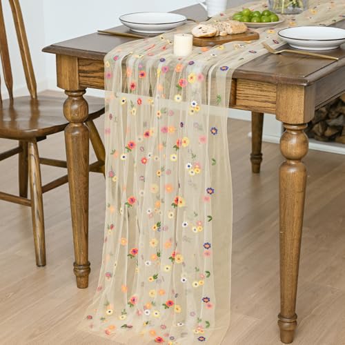 Horaldaily Champagne Embroidery Tablecloth, 52×70 Inch Rectangular - color: Champagne, size: 52" x 70" (Rectangular)