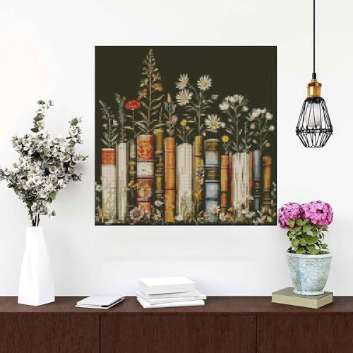 MYBISYMQQ Books Stamped Cross Stitch Kits - Flower Embroidery Starter Kit for Adult Beginners, Cross Stitch Kits Embroidery Kit Arts and Crafts for Beginners 13.7x13.7 inch - color: T001