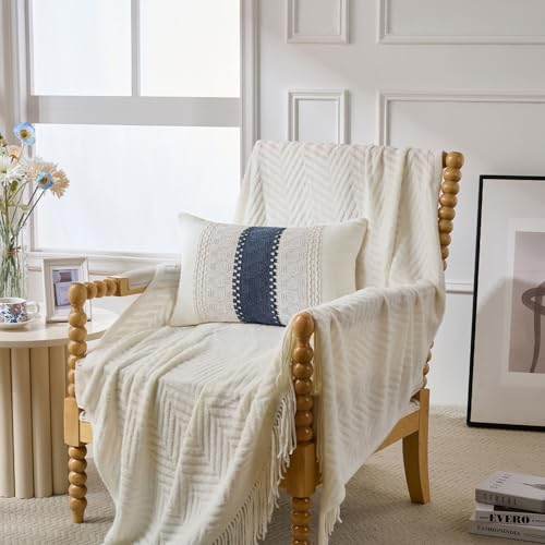 Lumbar Throw Pillow Covers Set of 1 (Beige & Blue, 12x20 Inch) - color: Beige & Blue, size: 20" x 12" (Pack of 1)