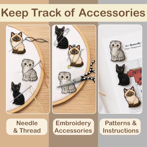 Kraftex Magnetic Needle Minder. Needleminder for Embroidery & Sewing. Cute Needlepoint Accessories. Magnetic Needle Holder for Cross Stitch. Cute Magnet Pin Gift - color: Cats 2