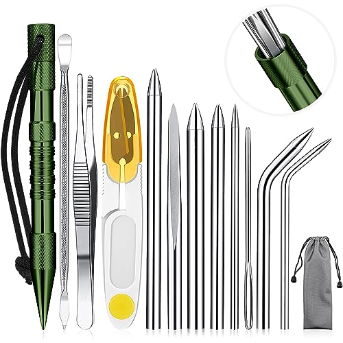 Ferraycle 12 Pcs Paracord FID Knotters Tool Set Stainless Steel Army Green - style: Army Green