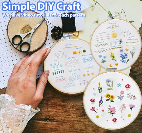 Sutesloly Hand Embroidery Kit for Beginners Adults, 4 Sets Learn to Floral Patterns Simple Starter kit for Beginners, Easy Practice Kit, 7.8inch Hoop, DIY Craft Gift for Women, Pink and Blue - color: pink and blue